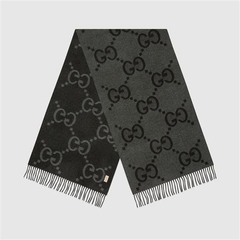 Sciarpa in cashmere GG jacquard in grigio e nero 